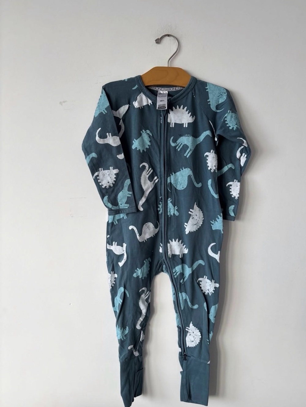 Bonds Blue and White Dinosaur Zip Footie Pajamas